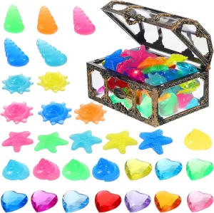 Games and Decorative Storage Toyvian 1set Treasure Chest with Colorful Glowing Gems and Plastic Diamonds for Pirate-themed council adjunct Parties Pool Diving 