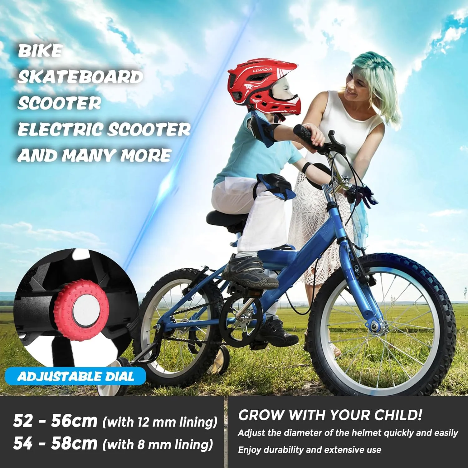 Gear (20.5-22 Inches) Lixada Kids Cycling Helmet Detachable Full Face Helmet Adjustable Cycling Helmet for Children Bicycle, Skateboard, Scooter, upset Protective 