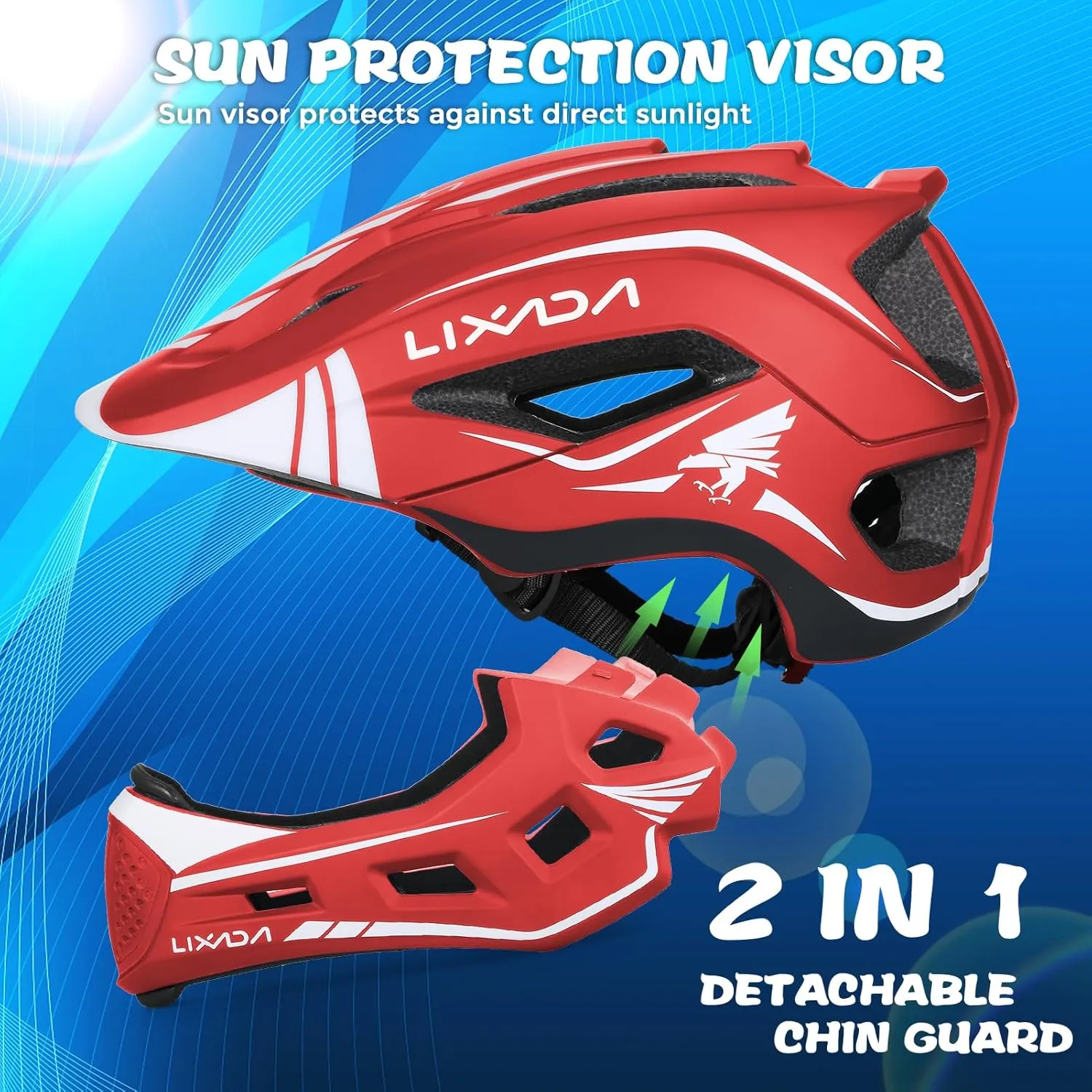 Gear (20.5-22 Inches) Lixada Kids Cycling Helmet Detachable Full Face Helmet Adjustable Cycling Helmet for Children Bicycle, Skateboard, Scooter, upset Protective 