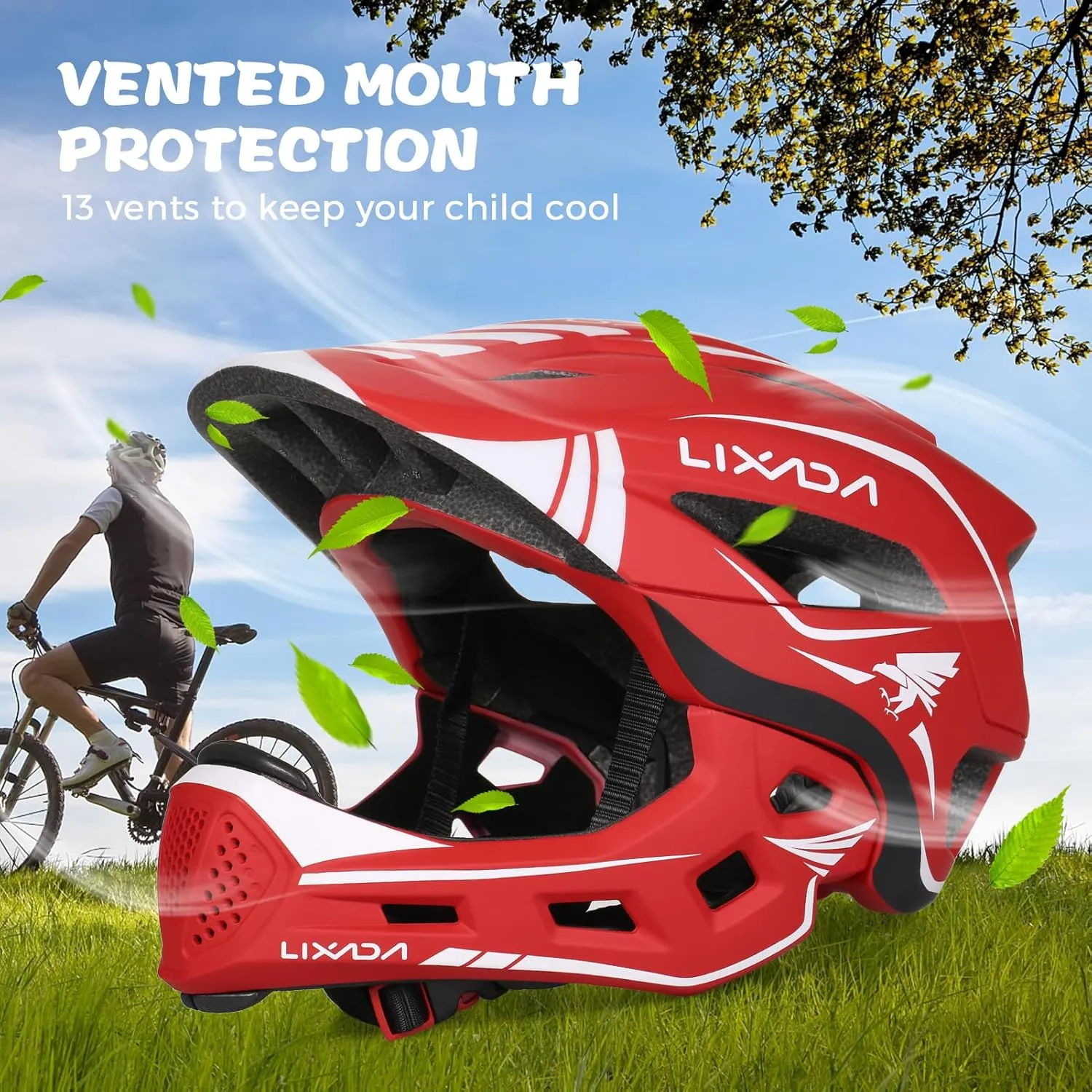 Gear (20.5-22 Inches) Lixada Kids Cycling Helmet Detachable Full Face Helmet Adjustable Cycling Helmet for Children Bicycle, Skateboard, Scooter, upset Protective 