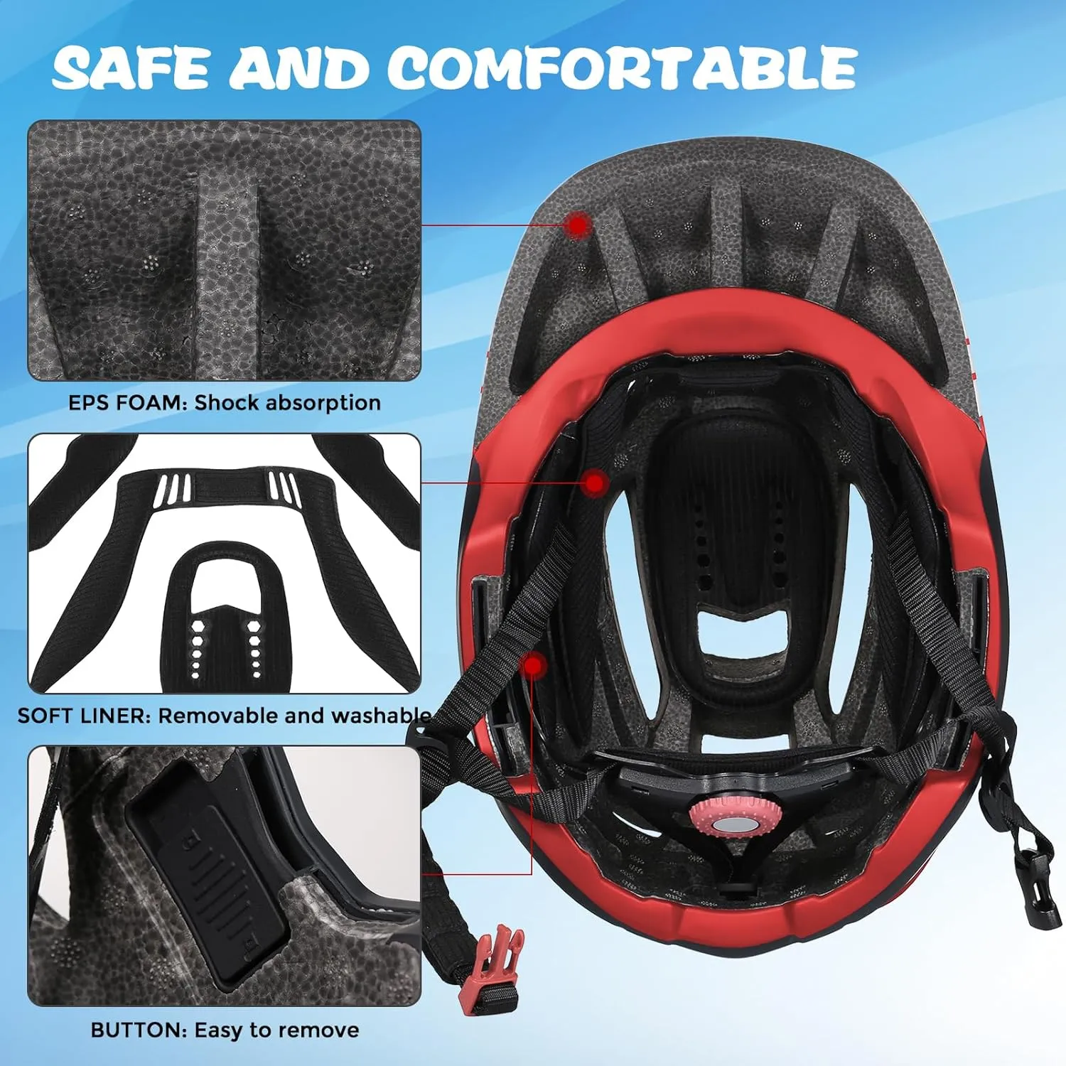 Gear (20.5-22 Inches) Lixada Kids Cycling Helmet Detachable Full Face Helmet Adjustable Cycling Helmet for Children Bicycle, Skateboard, Scooter, upset Protective 