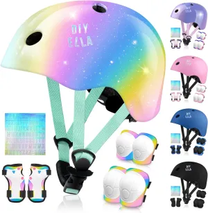 Gear Set for Roller Skate Bicycle Skateboard Scooter Girl Boy Birthday Gift Vvinca Kids Toddlers Bike Helmet Adjustable for Ages 3-5-8 Years, Knee Pads and Elbow Pads Set breathing inhibit transfer Wrist Guard Sports Protective 