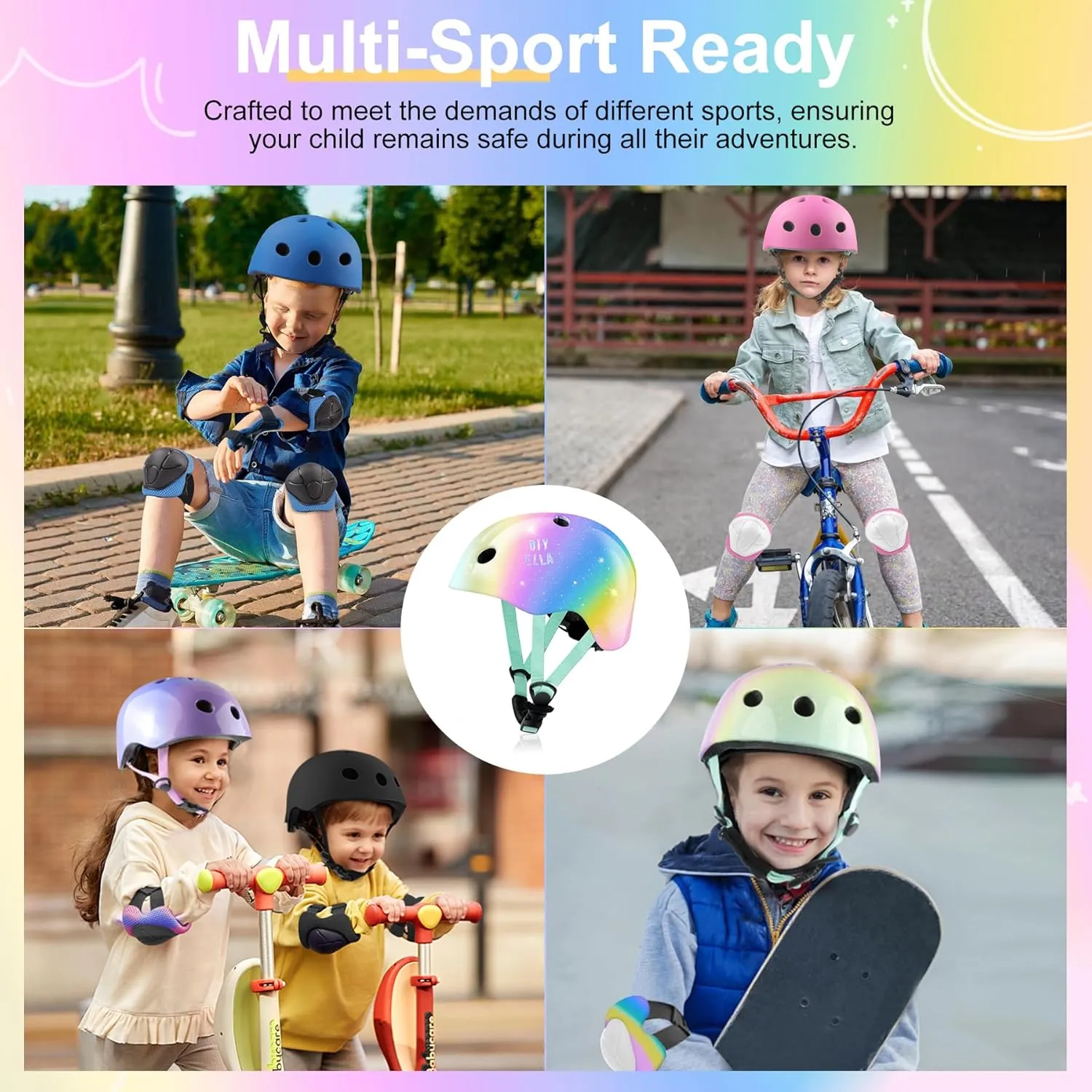 Gear Set for Roller Skate Bicycle Skateboard Scooter Girl Boy Birthday Gift Vvinca Kids Toddlers Bike Helmet Adjustable for Ages 3-5-8 Years, Knee Pads and Elbow Pads Set breathing inhibit transfer Wrist Guard Sports Protective 