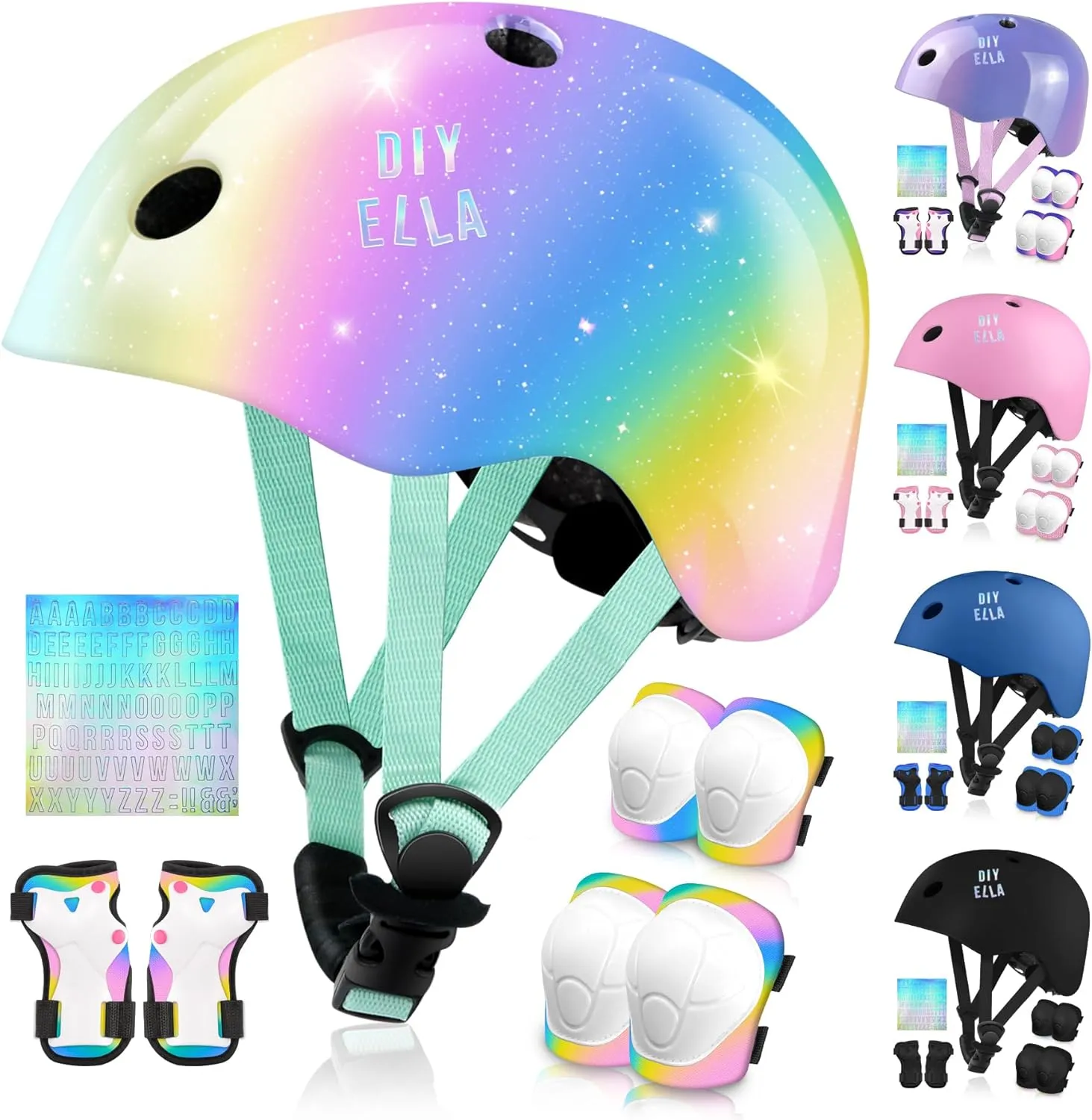 Gear Set for Roller Skate Bicycle Skateboard Scooter Girl Boy Birthday Gift Vvinca Kids Toddlers Bike Helmet Adjustable for Ages 3-5-8 Years, Knee Pads and Elbow Pads Set breathing inhibit transfer Wrist Guard Sports Protective 