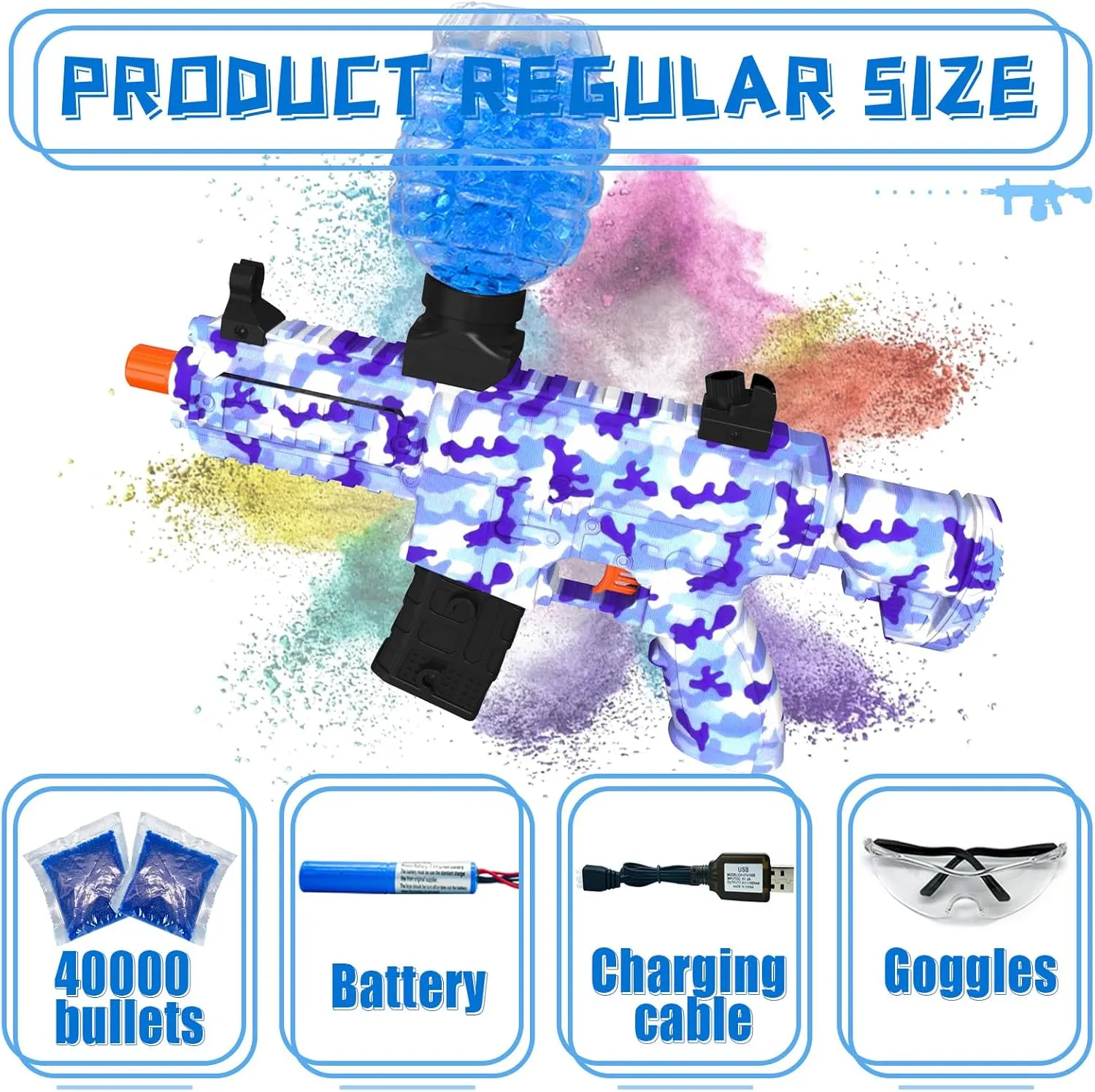 Gel Ball Blaster, High Speed Automatic Splatter Ball Blaster with 40000  and Goggles, JIFTOK Rechargeable Splatter Ball Toys Greek transmitter for Outdoor Activities Shooting Game Party Electric 