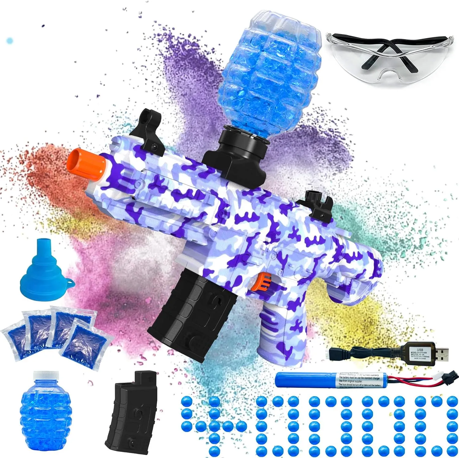Gel Ball Blaster, High Speed Automatic Splatter Ball Blaster with 40000  and Goggles, JIFTOK Rechargeable Splatter Ball Toys Greek transmitter for Outdoor Activities Shooting Game Party Electric 