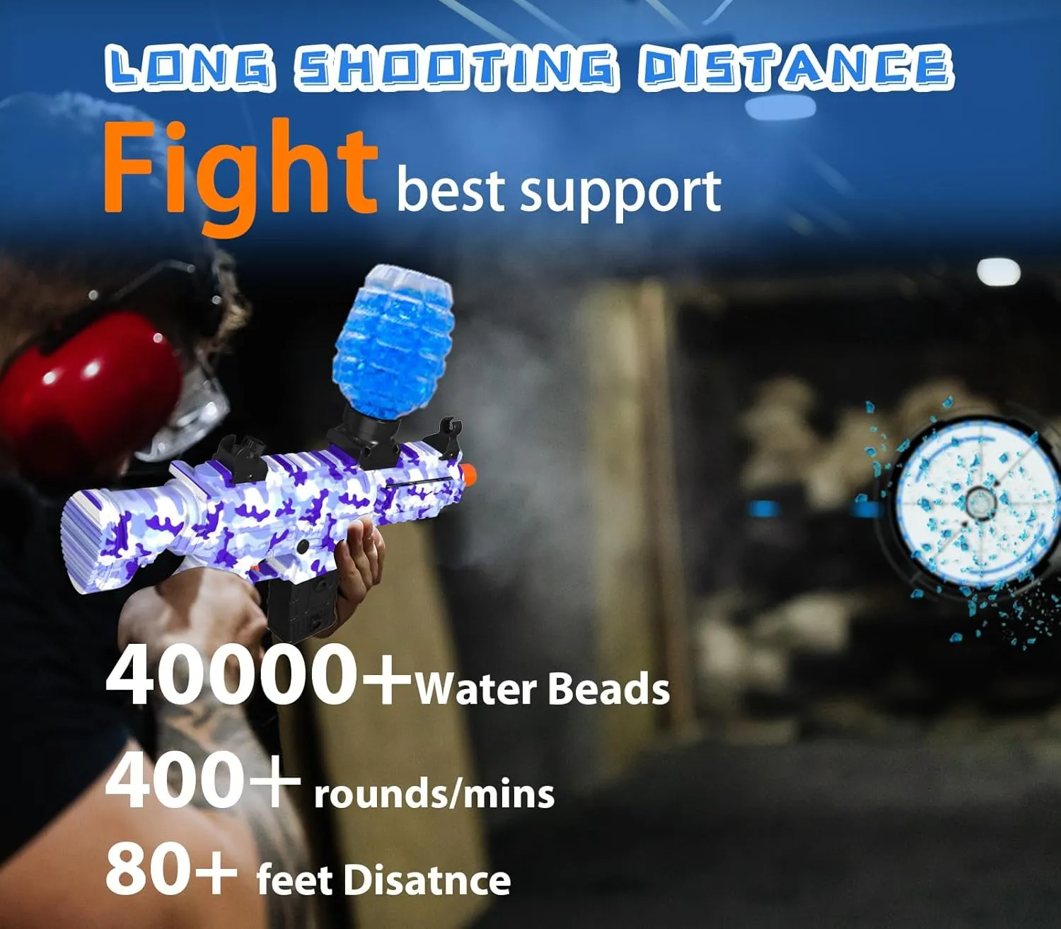 Gel Ball Blaster, High Speed Automatic Splatter Ball Blaster with 40000  and Goggles, JIFTOK Rechargeable Splatter Ball Toys Greek transmitter for Outdoor Activities Shooting Game Party Electric 