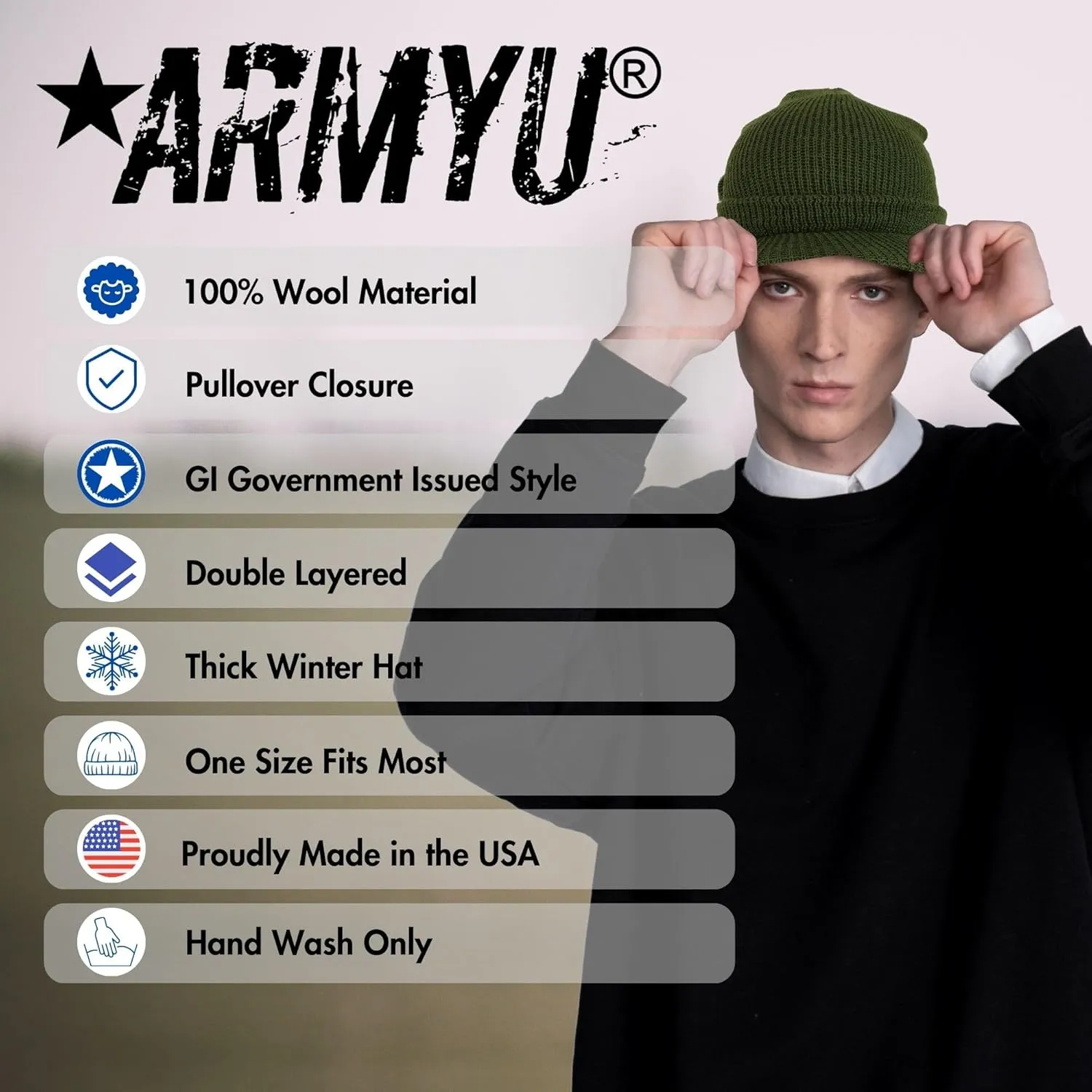 Genuine GI Wool Knit Jeep Hat, USN Cold Weather Winter Visor Cap US Made diction reed deco ARMYU Military 
