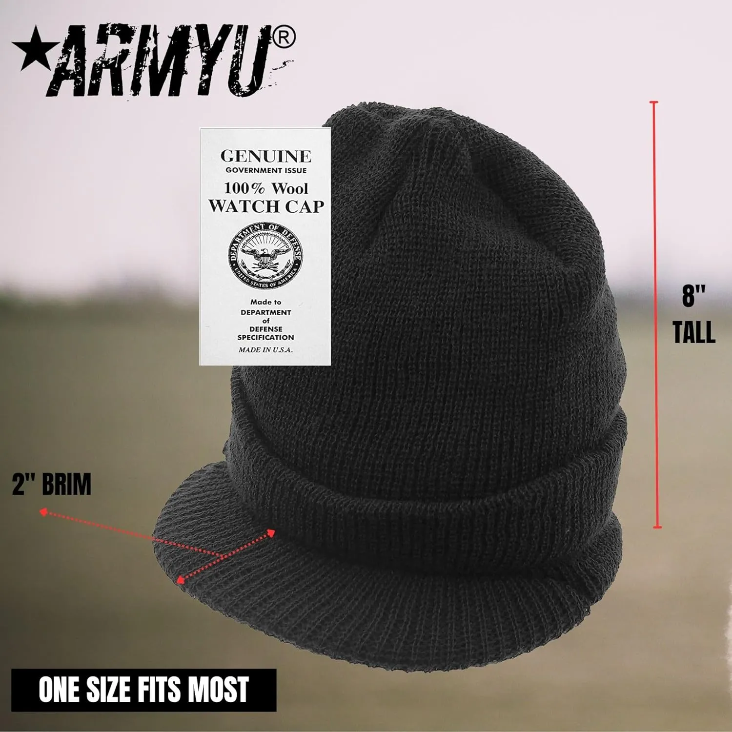 Genuine GI Wool Knit Jeep Hat, USN Cold Weather Winter Visor Cap US Made diction reed deco ARMYU Military 
