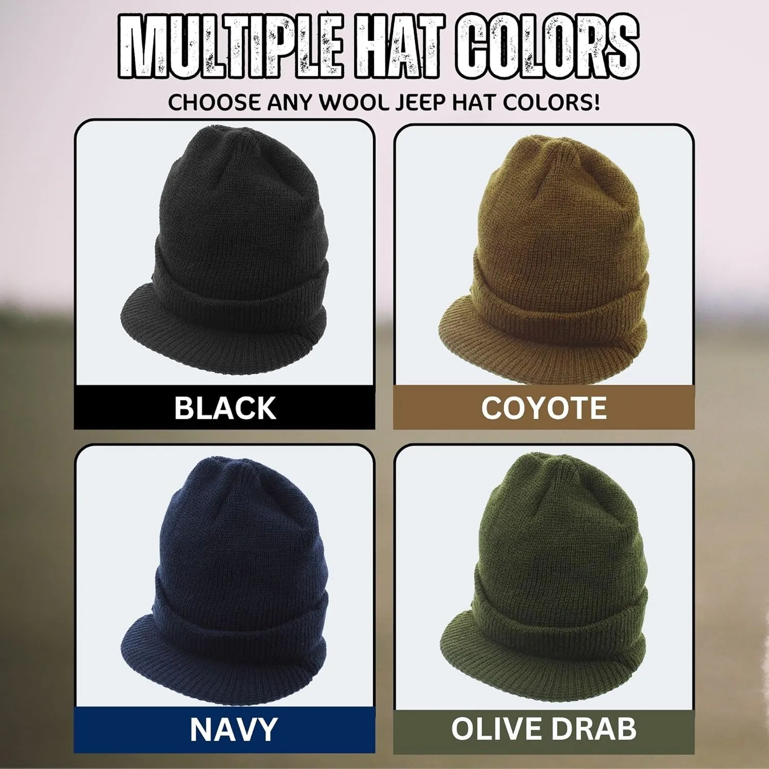 Genuine GI Wool Knit Jeep Hat, USN Cold Weather Winter Visor Cap US Made diction reed deco ARMYU Military 