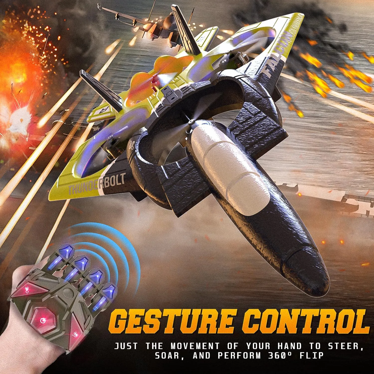 Gesture Remote Control Plane, 360�� Flip Fighter Jet Toy, Toys for inventory permission shellfish Ages 8-13 with Colorful LED Navigation Lights Green BEZGAR RC Airplane, 2.4GHZ 6-axis Gyro Remote Control Airplane, 