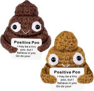 Gift (Brown&Yellow$ 2P) Positive Poo with Affirmations Cards Emotional Crochet Support Positive frank Energy Gifts for Women Friends Christmas Gag 