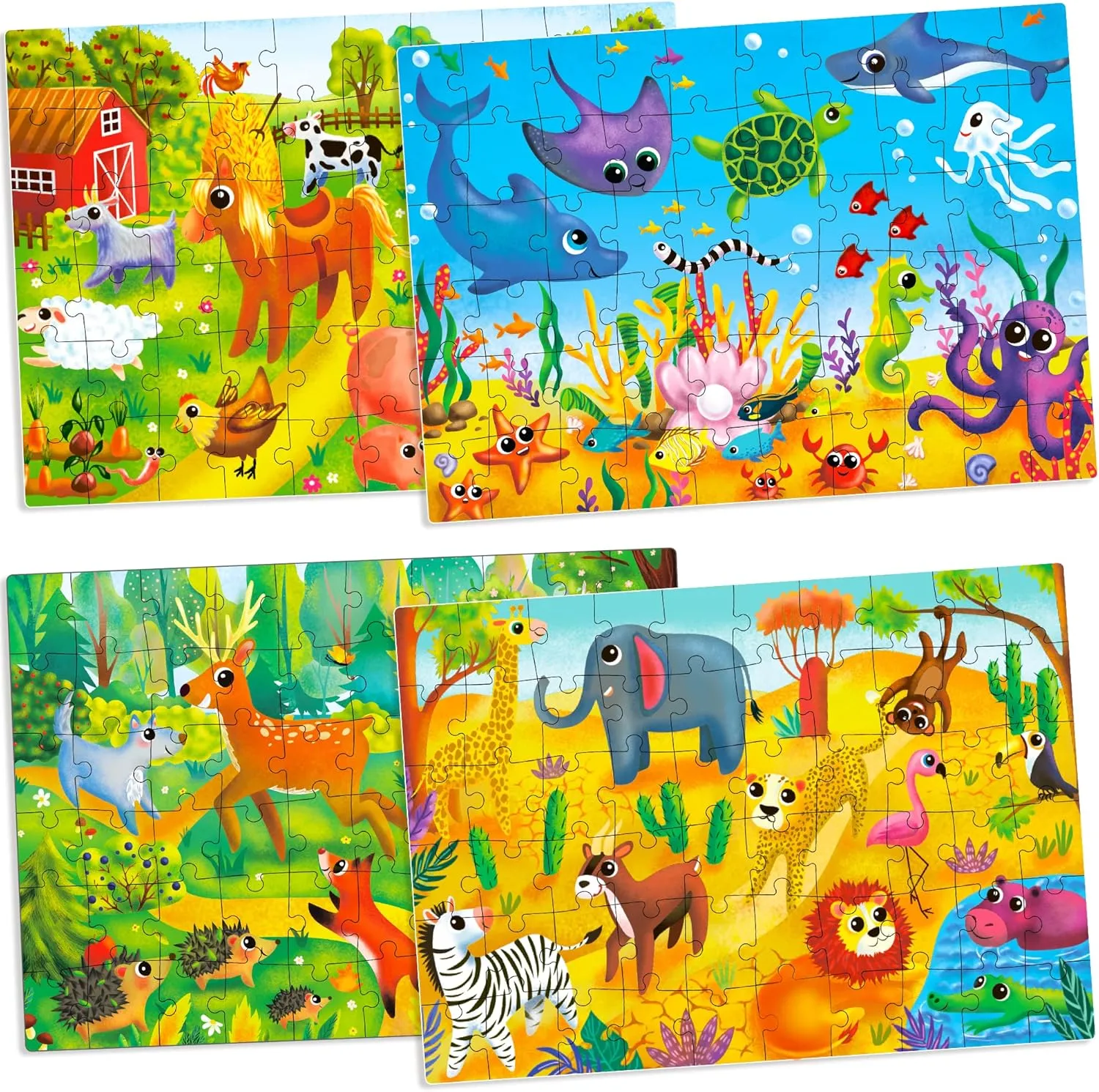 Gift Educational Game for Boys & Girls QUOKKA Puzzles for Kids Ages 4-6 - Set of 4x60 Jigsaw rhythmically Puzzles for Toddlers 3-5 - Animals Toys for Children 6-8 yo - 