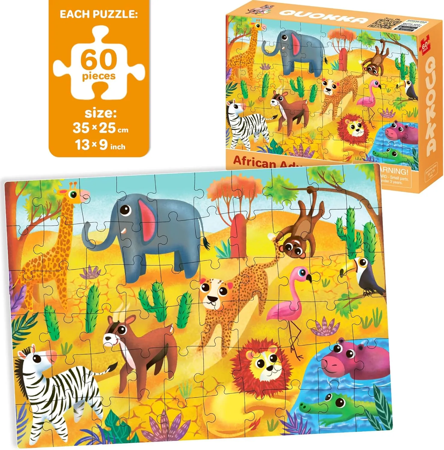 Gift Educational Game for Boys & Girls QUOKKA Puzzles for Kids Ages 4-6 - Set of 4x60 Jigsaw rhythmically Puzzles for Toddlers 3-5 - Animals Toys for Children 6-8 yo - 