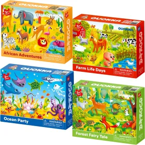 Gift Educational Game for Boys & Girls QUOKKA Puzzles for Kids Ages 4-6 - Set of 4x60 Jigsaw rhythmically Puzzles for Toddlers 3-5 - Animals Toys for Children 6-8 yo - 