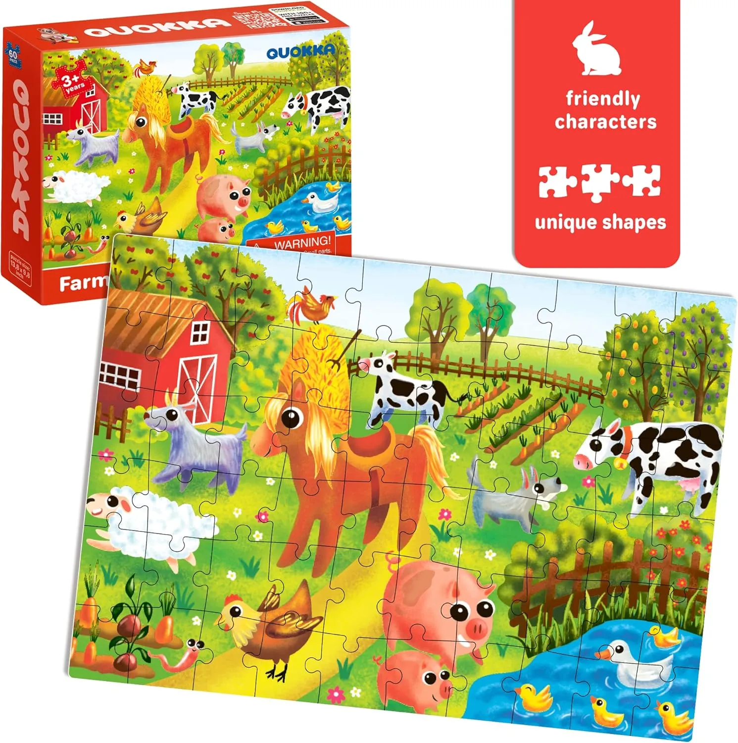 Gift Educational Game for Boys & Girls QUOKKA Puzzles for Kids Ages 4-6 - Set of 4x60 Jigsaw rhythmically Puzzles for Toddlers 3-5 - Animals Toys for Children 6-8 yo - 
