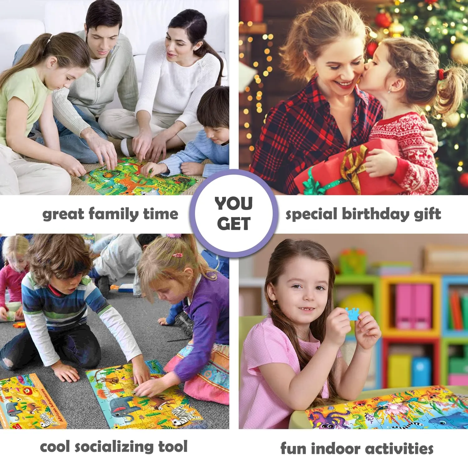 Gift Educational Game for Boys & Girls QUOKKA Puzzles for Kids Ages 4-6 - Set of 4x60 Jigsaw rhythmically Puzzles for Toddlers 3-5 - Animals Toys for Children 6-8 yo - 