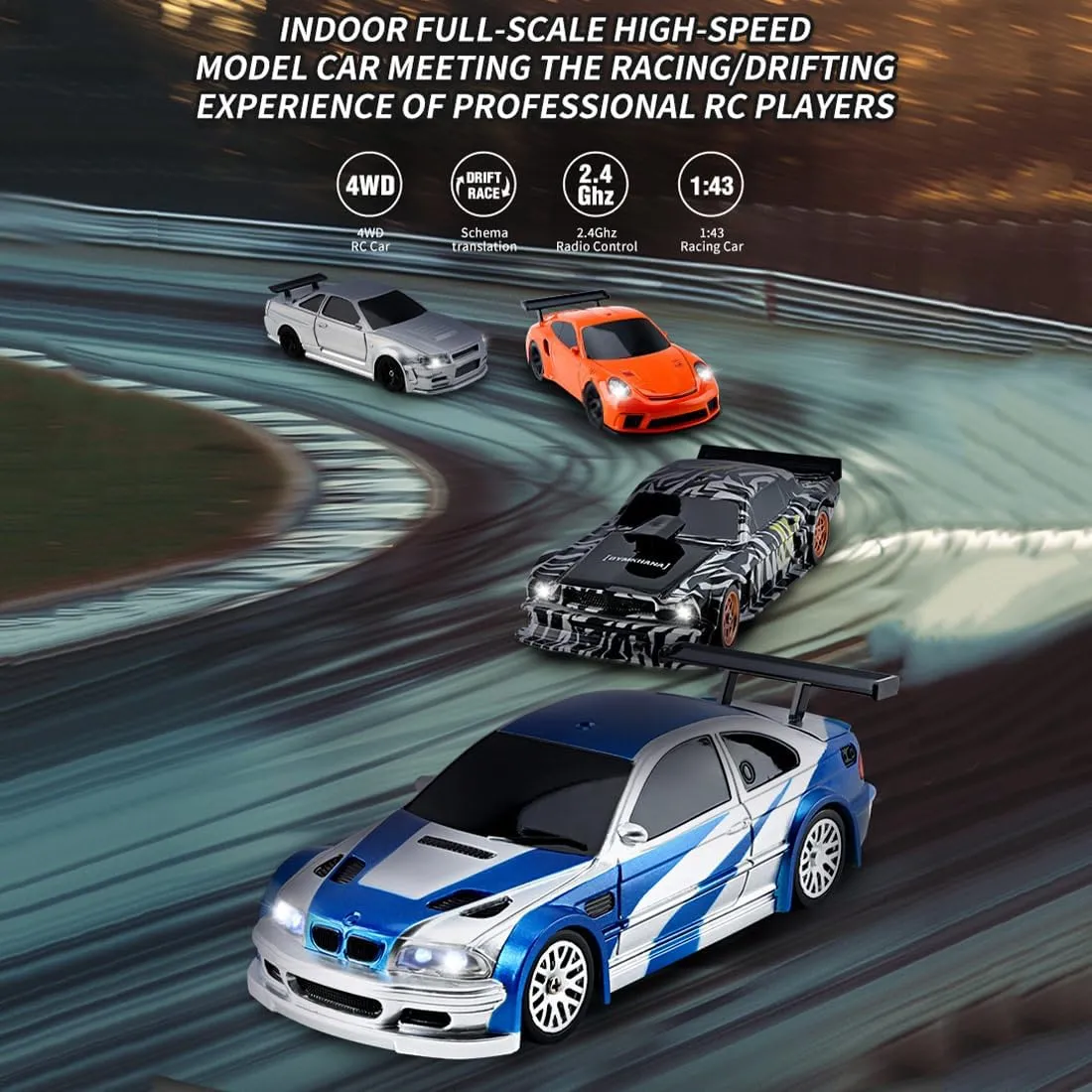 Gift for Adults (Gyro Version/Silver) 1:43 Mini RC Drift Car, 2.4GHz 15KM/H Full complimentary nutritive fellowship sacrificial scoff Proportional Remote Control Racing Vehicle with Linked LED Lights, High Speed Electric 