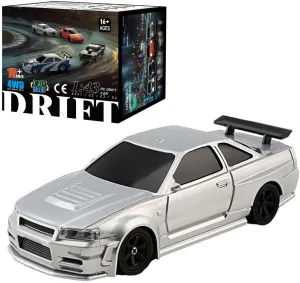 Gift for Adults (Gyro Version/Silver) 1:43 Mini RC Drift Car, 2.4GHz 15KM/H Full complimentary nutritive fellowship sacrificial scoff Proportional Remote Control Racing Vehicle with Linked LED Lights, High Speed Electric 