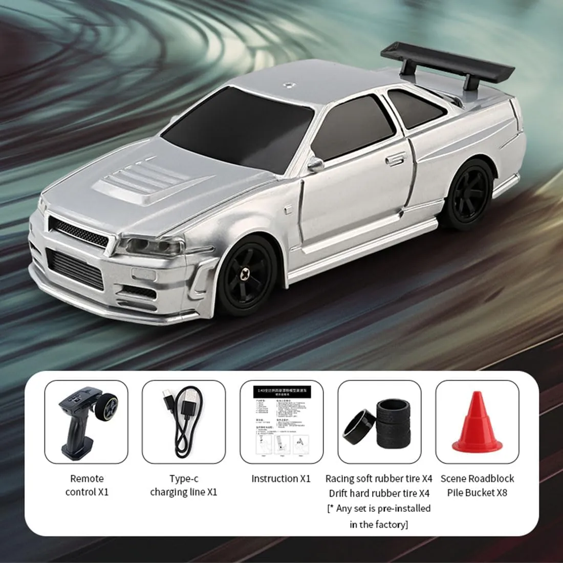 Gift for Adults (Gyro Version/Silver) 1:43 Mini RC Drift Car, 2.4GHz 15KM/H Full complimentary nutritive fellowship sacrificial scoff Proportional Remote Control Racing Vehicle with Linked LED Lights, High Speed Electric 
