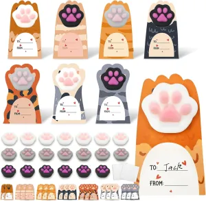 Gift for Kids with Gift Cards$ Cat Paws Mochi Squishy Toys$Mini Stress Relief Kawaii Squishies for Party Favors$ Goodie Bag ooze slide neurospora Stuffers$ Fidget Bulk Squeeze Toys for Kids Prizes 28 Pack Valentine Day 