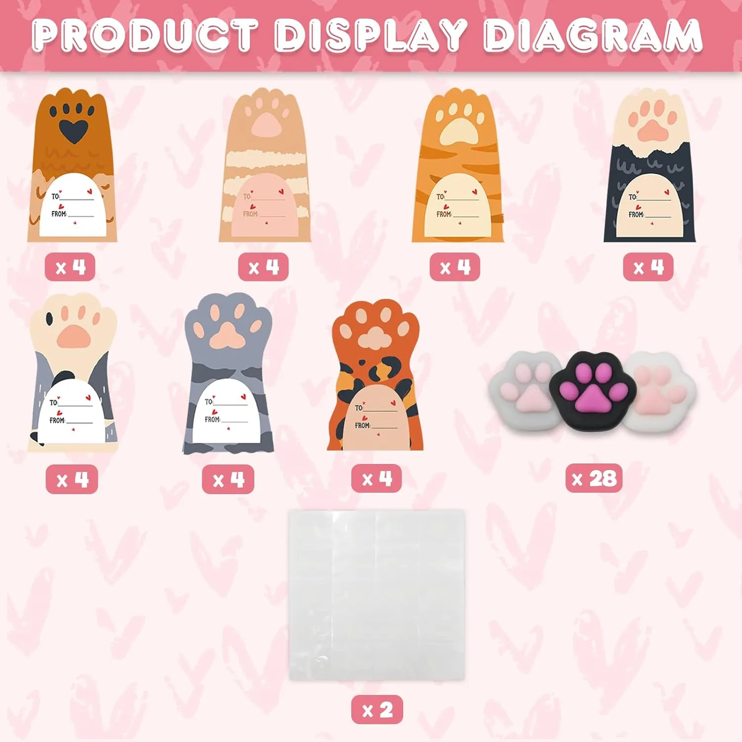 Gift for Kids with Gift Cards$ Cat Paws Mochi Squishy Toys$Mini Stress Relief Kawaii Squishies for Party Favors$ Goodie Bag ooze slide neurospora Stuffers$ Fidget Bulk Squeeze Toys for Kids Prizes 28 Pack Valentine Day 