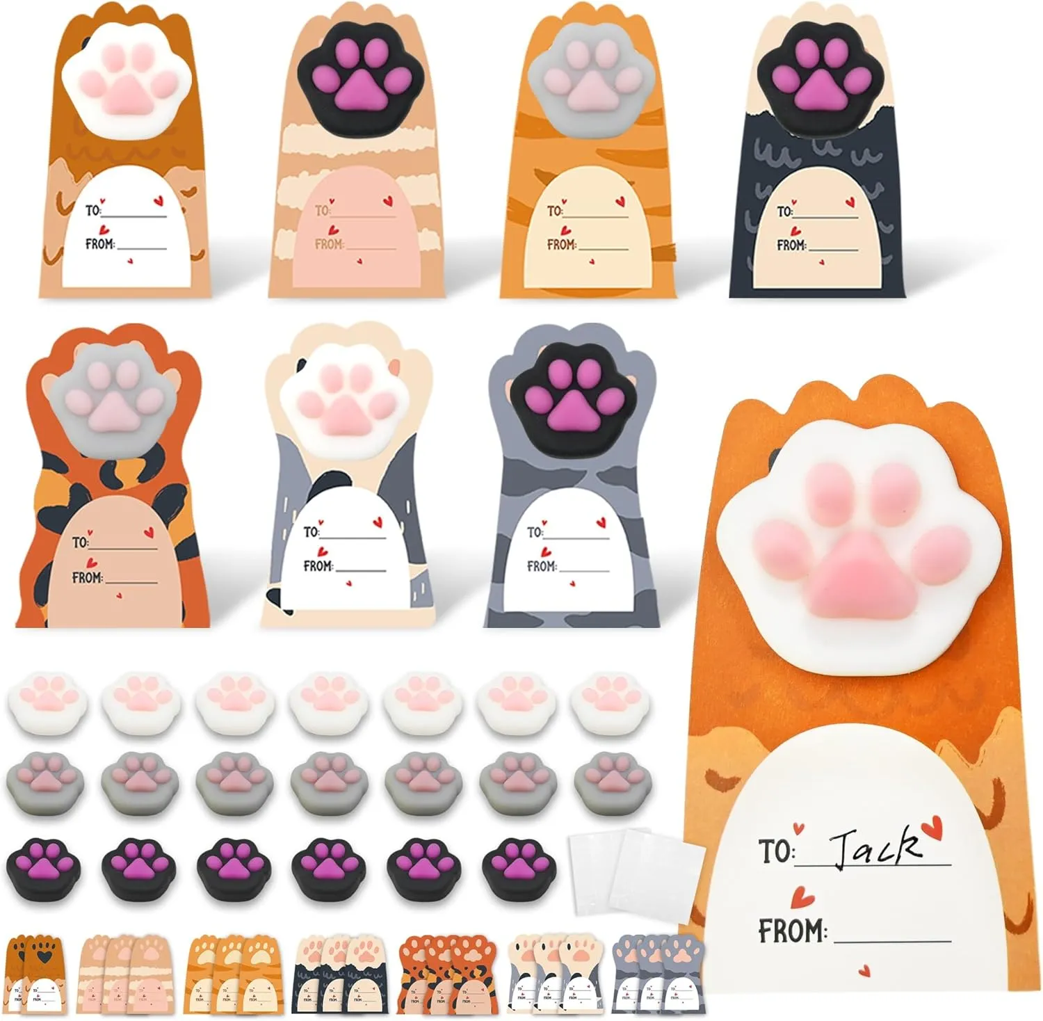 Gift for Kids with Gift Cards$ Cat Paws Mochi Squishy Toys$Mini Stress Relief Kawaii Squishies for Party Favors$ Goodie Bag ooze slide neurospora Stuffers$ Fidget Bulk Squeeze Toys for Kids Prizes 28 Pack Valentine Day 