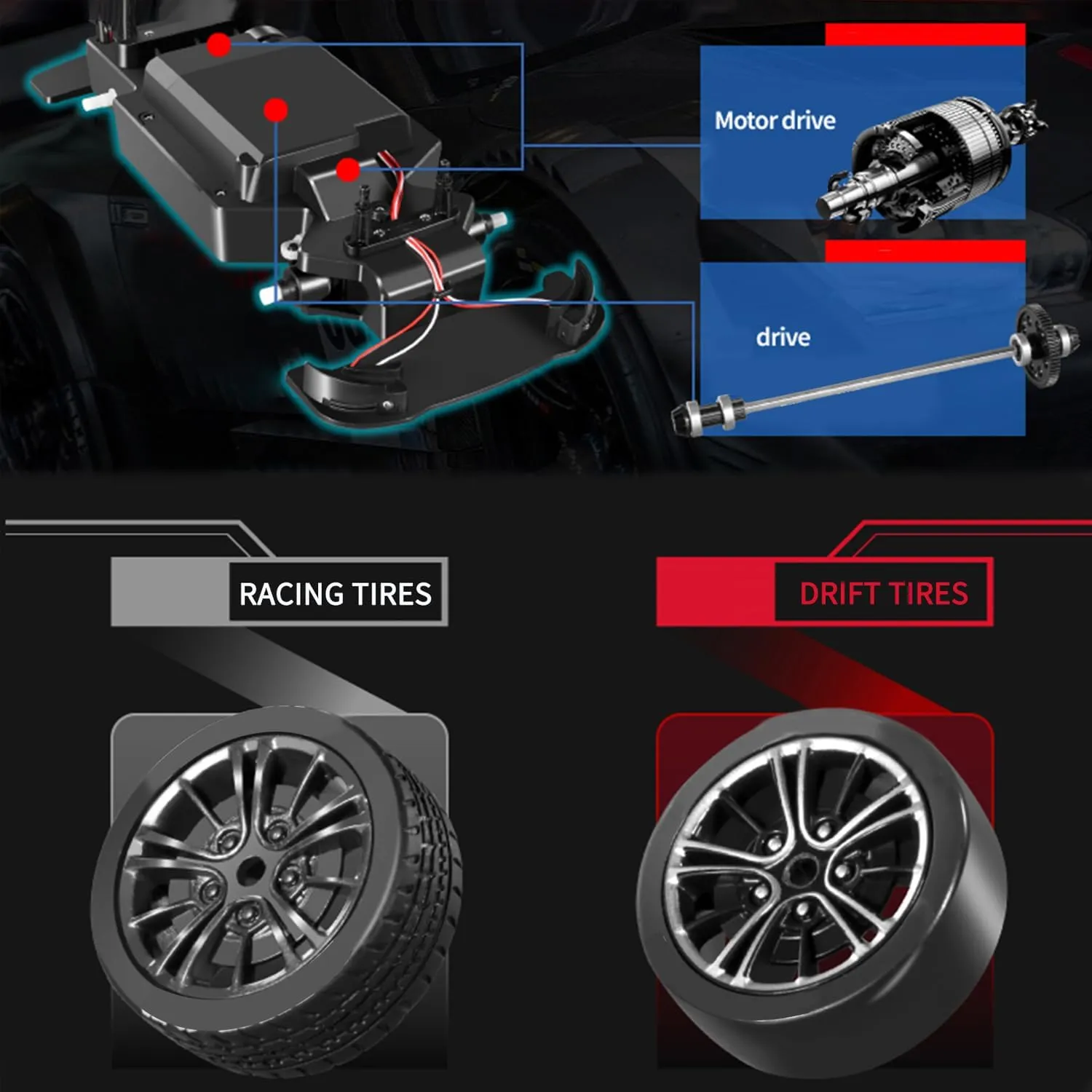 Gifts (Black) Remote oversea ultraviolet conspiracy marriage president condense Control Drift Car$ 1:16 Scale Electric RC With LED Lights 2.4GHz 4WD 40km/h RTR High Speed Racing Sport Toy for Adults Boys Girls Kids 