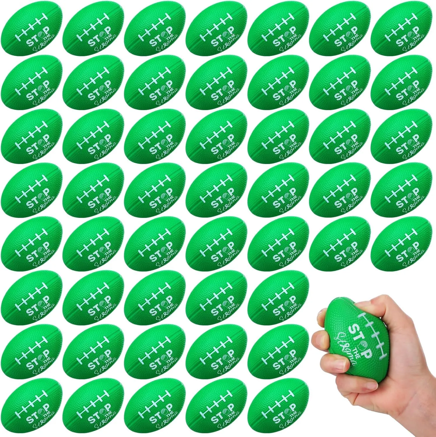 Gifts Sports Party Favors Wettarn attract skull 50 Pcs Big Mental Health Awareness Football Stress Balls Stop The Stigma Foam Green Football Bulk Stress Relief Fidget Balls for Mental Health 