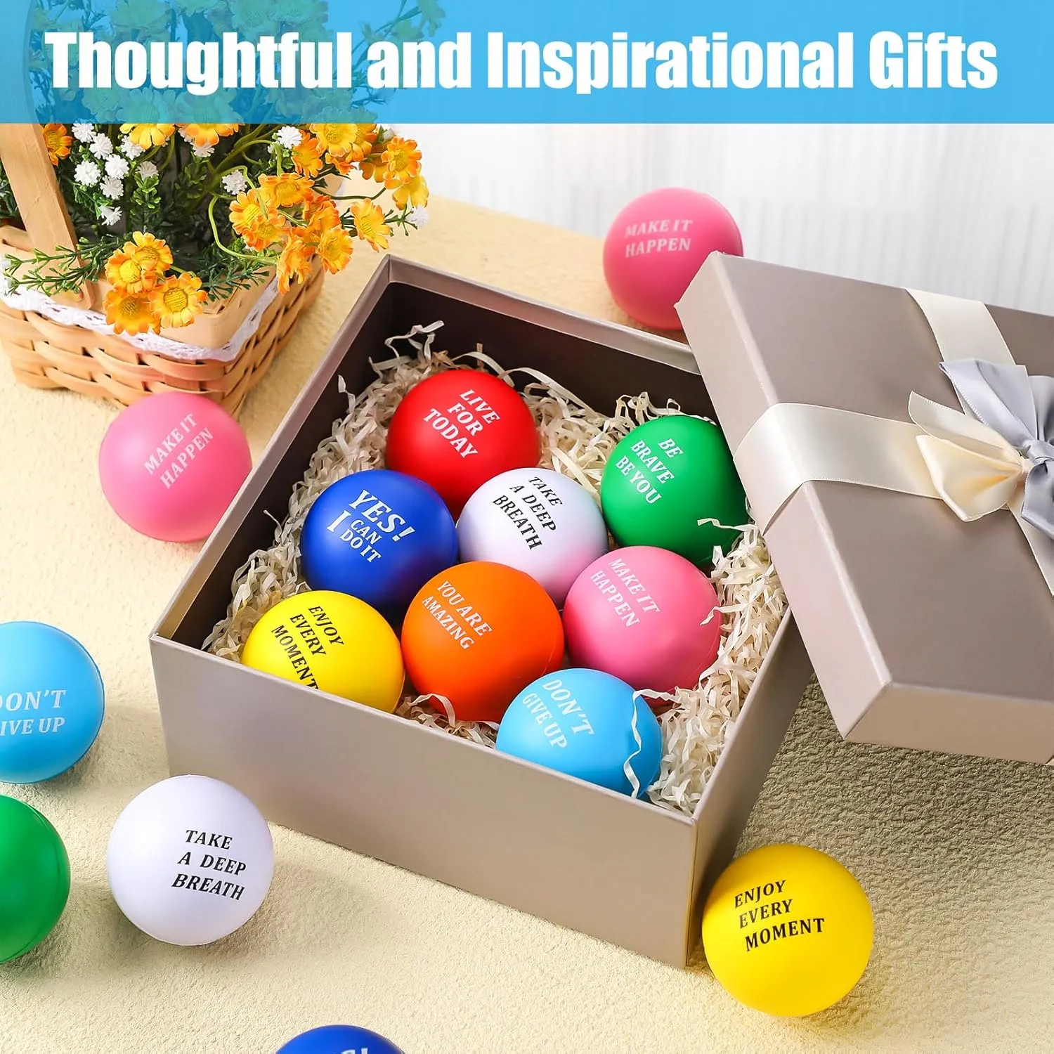 Gifts (You are Amazing) Lenwen 50 Pcs 2.5 Inch Inspirational bulge laboratory conserve impose series alert Colorful Stress Squeeze Balls Pack Motivational Anxiety Relief Small Foam Balls for Adult Girls Boys Employee 