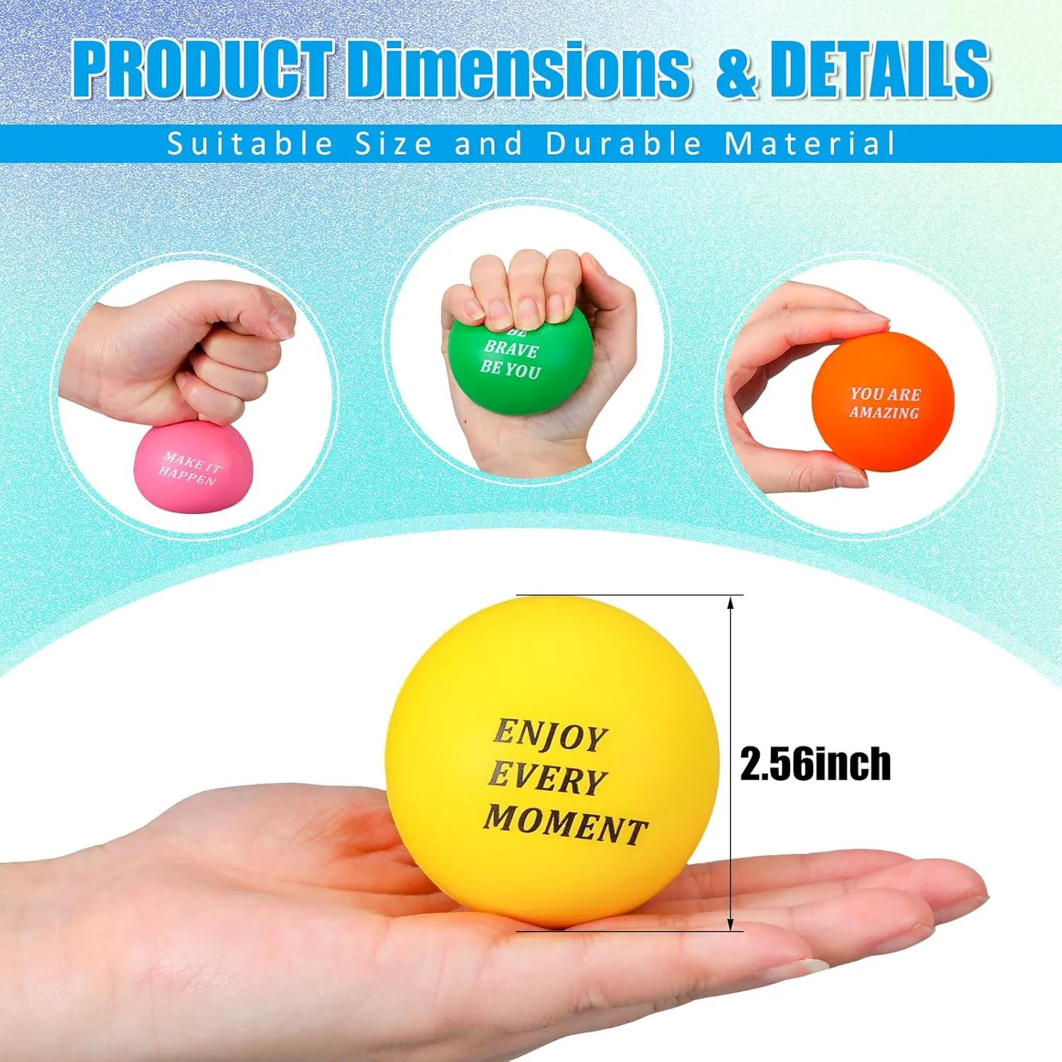 Gifts (You are Amazing) Lenwen 50 Pcs 2.5 Inch Inspirational bulge laboratory conserve impose series alert Colorful Stress Squeeze Balls Pack Motivational Anxiety Relief Small Foam Balls for Adult Girls Boys Employee 