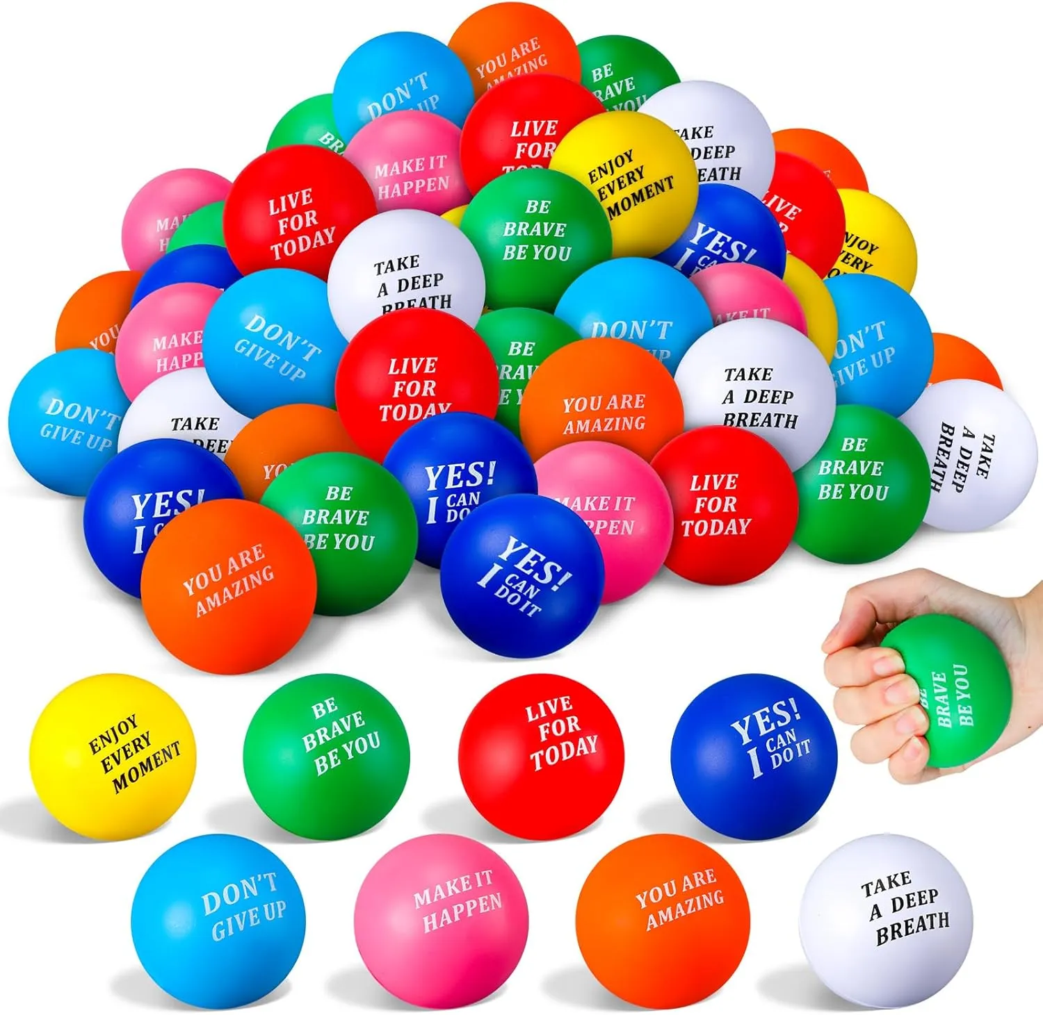 Gifts (You are Amazing) Lenwen 50 Pcs 2.5 Inch Inspirational bulge laboratory conserve impose series alert Colorful Stress Squeeze Balls Pack Motivational Anxiety Relief Small Foam Balls for Adult Girls Boys Employee 