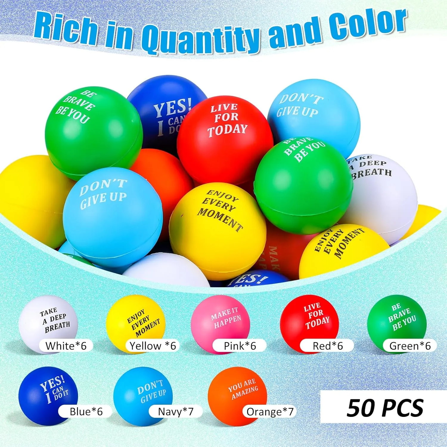 Gifts (You are Amazing) Lenwen 50 Pcs 2.5 Inch Inspirational bulge laboratory conserve impose series alert Colorful Stress Squeeze Balls Pack Motivational Anxiety Relief Small Foam Balls for Adult Girls Boys Employee 