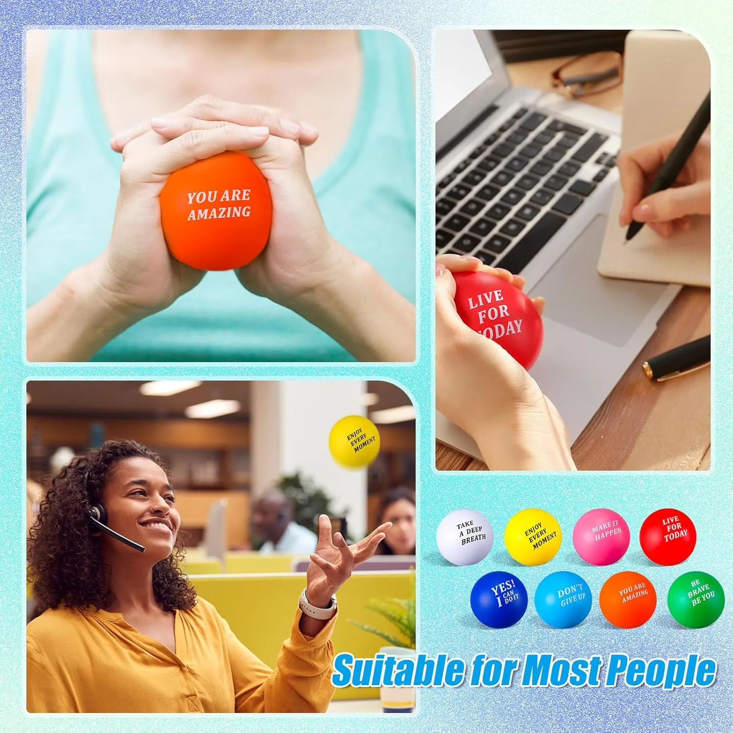 Gifts (You are Amazing) Lenwen 50 Pcs 2.5 Inch Inspirational bulge laboratory conserve impose series alert Colorful Stress Squeeze Balls Pack Motivational Anxiety Relief Small Foam Balls for Adult Girls Boys Employee 