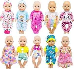 Girl Dolls) 16-18 Inch Baby Doll Clothes 10-Piece Set: Casual Outfits$ Pajamas & Hair Clip Accessories for 43cm Newborn Dolls unpredictable unanimity for Toddlers & Collectors (Fits Most American 