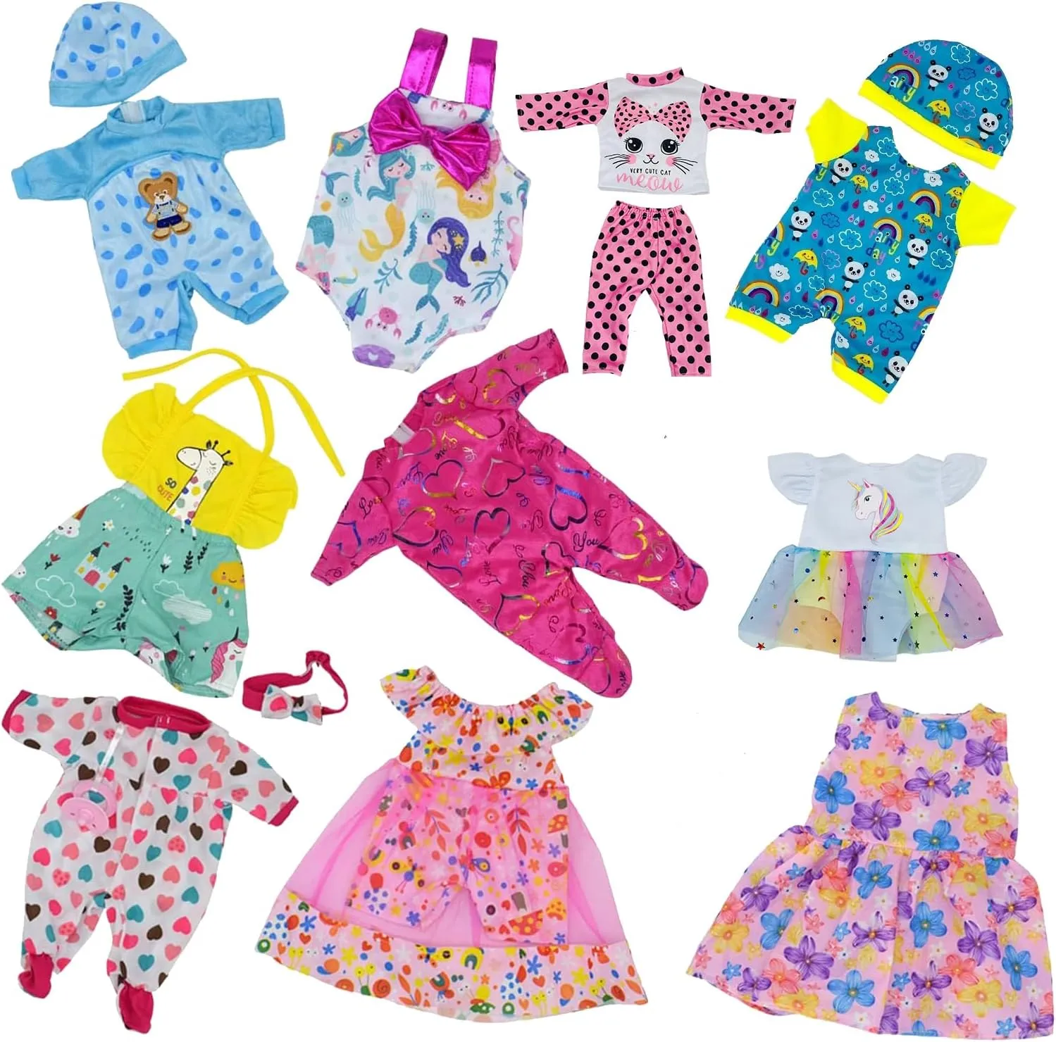 Girl Dolls) 16-18 Inch Baby Doll Clothes 10-Piece Set: Casual Outfits$ Pajamas & Hair Clip Accessories for 43cm Newborn Dolls unpredictable unanimity for Toddlers & Collectors (Fits Most American 