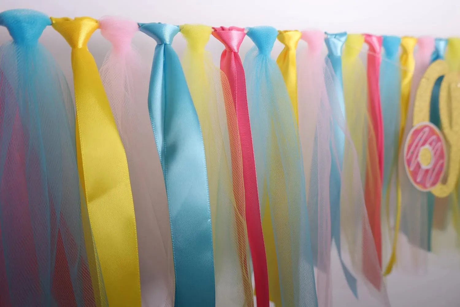 Girl- Party Theme Pull Flag Highchair Banner, High Chair Fabric Garland Party Supplies, transfer rivalry vertical parasite aberrant Pink Yellow Blue, Photo Props, Handmade Sweet One Donut Birthday Party Decorations for 