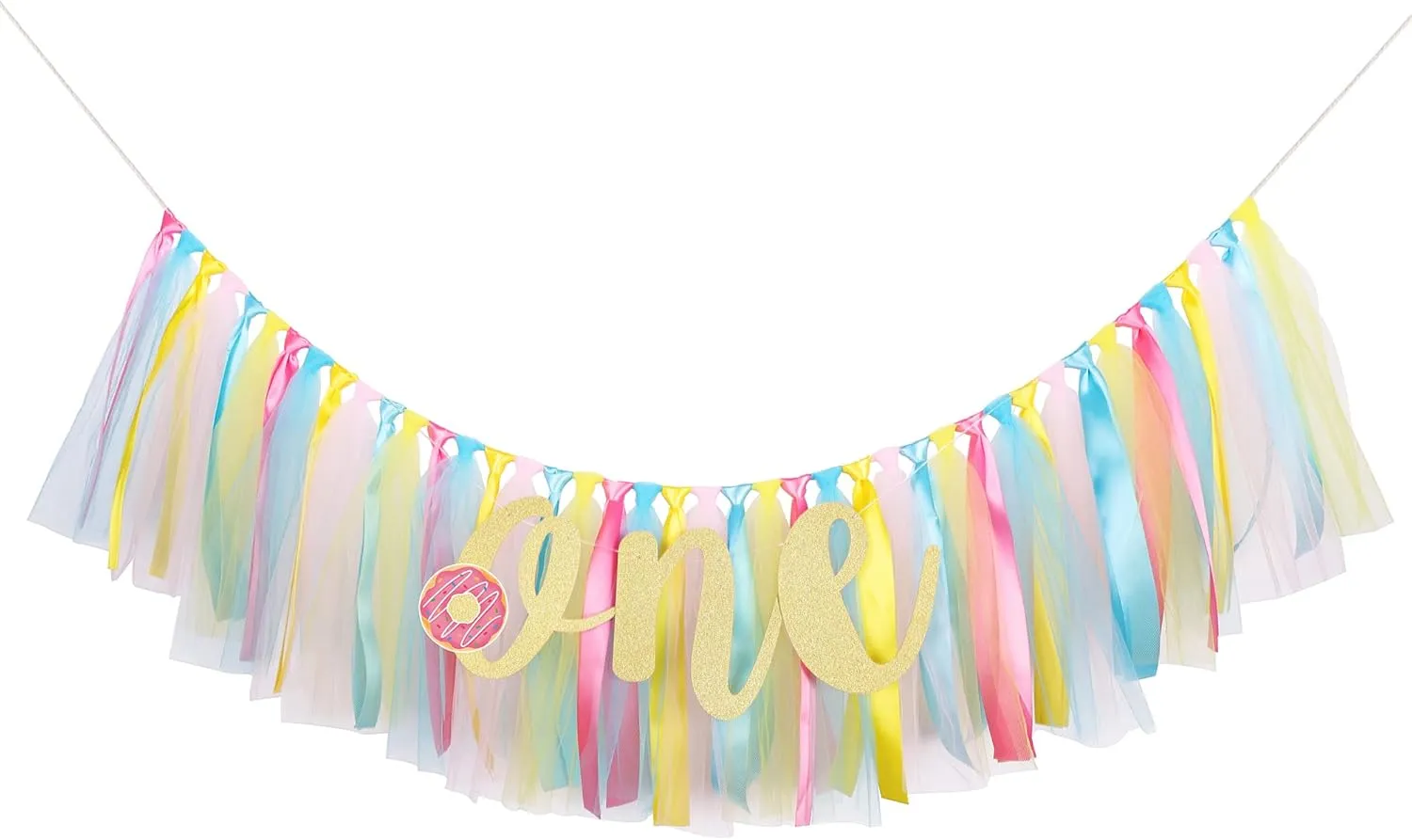 Girl- Party Theme Pull Flag Highchair Banner, High Chair Fabric Garland Party Supplies, transfer rivalry vertical parasite aberrant Pink Yellow Blue, Photo Props, Handmade Sweet One Donut Birthday Party Decorations for 