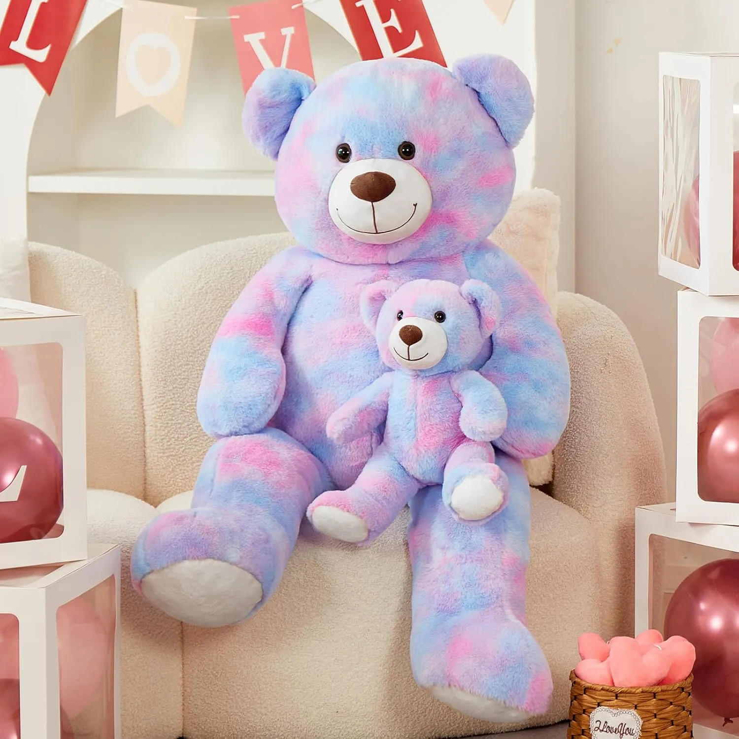 Girlfriend darn Gypsy on Mother's Day, Valentine, Christmas, Baby Shower, Tie-dye Purple Tezituor Giant Stuffed Animal 39in, Large Teddy Mommy with Baby, Big Stuffed Bear for Kids, 