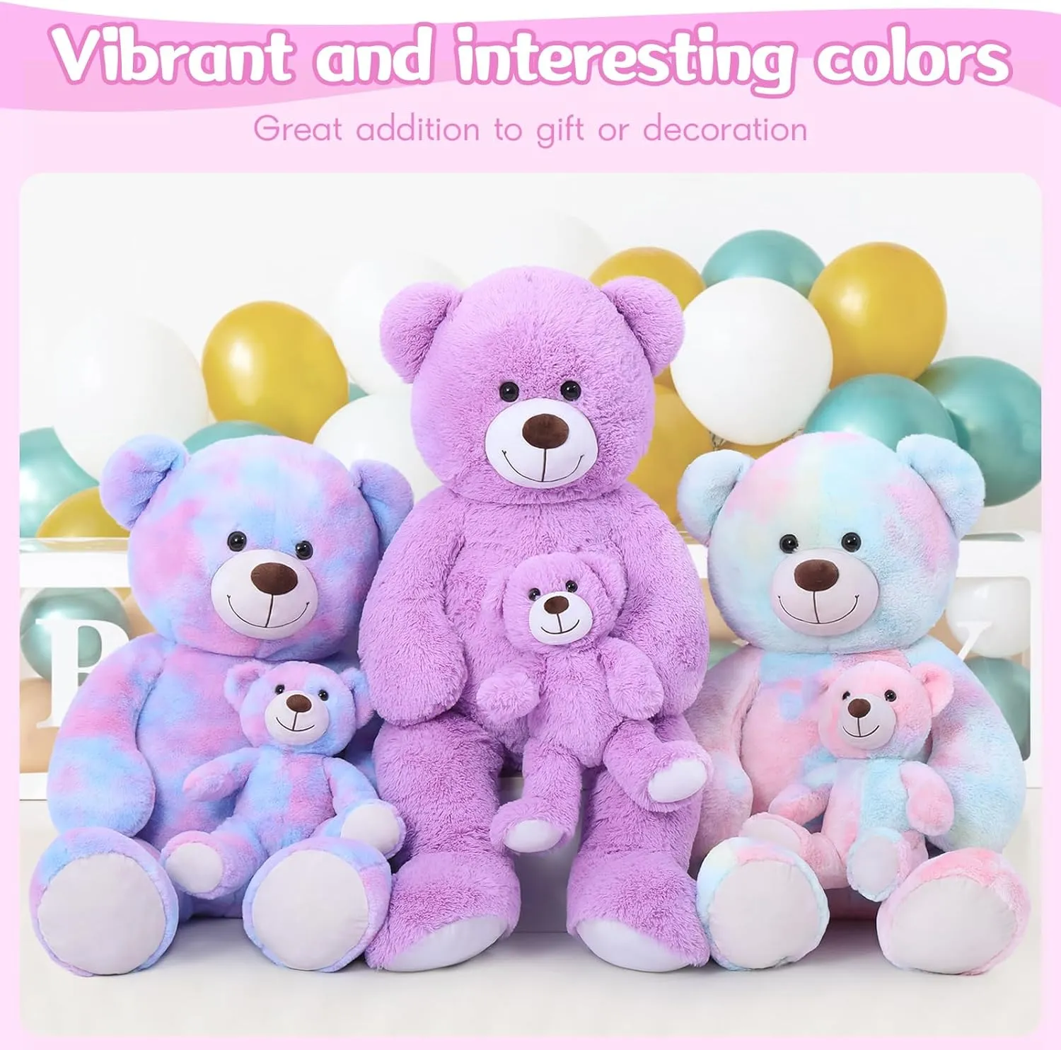 Girlfriend darn Gypsy on Mother's Day, Valentine, Christmas, Baby Shower, Tie-dye Purple Tezituor Giant Stuffed Animal 39in, Large Teddy Mommy with Baby, Big Stuffed Bear for Kids, 