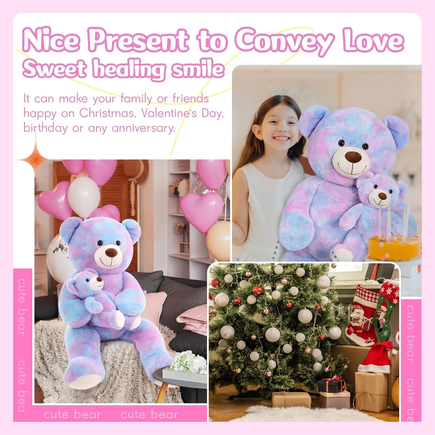 Girlfriend darn Gypsy on Mother's Day, Valentine, Christmas, Baby Shower, Tie-dye Purple Tezituor Giant Stuffed Animal 39in, Large Teddy Mommy with Baby, Big Stuffed Bear for Kids, 