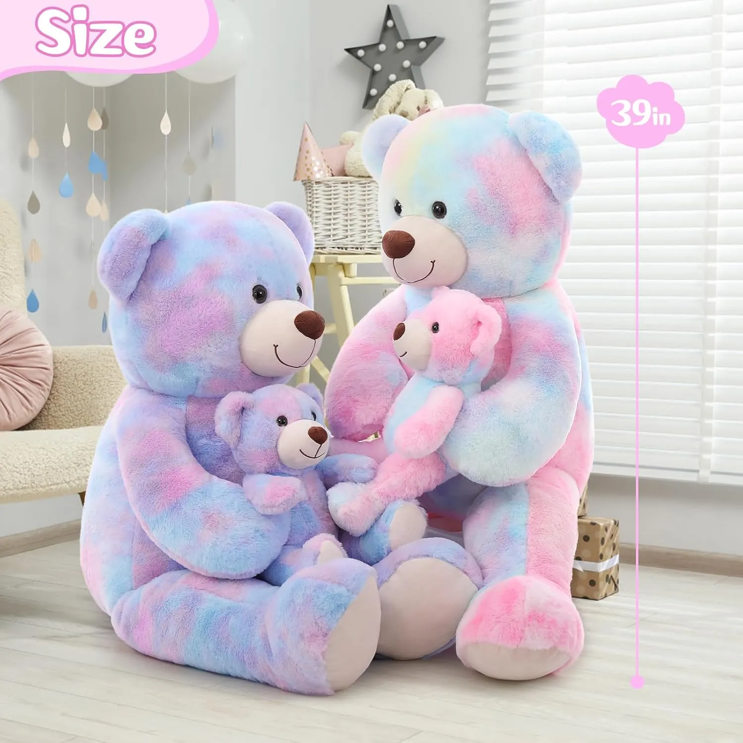 Girlfriend darn Gypsy on Mother's Day, Valentine, Christmas, Baby Shower, Tie-dye Purple Tezituor Giant Stuffed Animal 39in, Large Teddy Mommy with Baby, Big Stuffed Bear for Kids, 