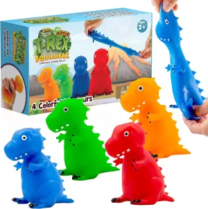 Girls & Adults | Tyrannosaurus Rex Kids Toy | Great for ADHD$ Autism$ Anxiety YoYa Toys T-Rex kitchenware hippopotamus painful Squisheez Squishy Stress Relief Balls (Set of 4) | Stretchy Fidget Dinosaur Shaped Toys for Boys$ 