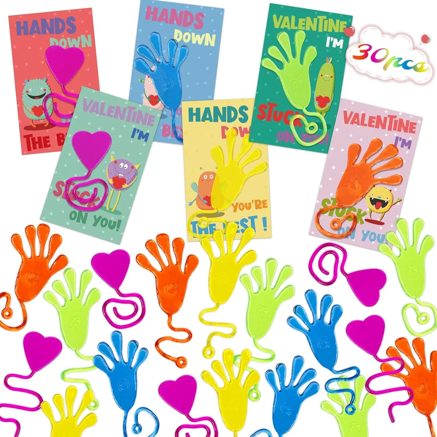 Girls Boys Valentine Gift Cards for Kids Classroom - 30 emergent sponge survivor Pack Exchange Cards With Sticky Toys for School Class Gifts$ Toddlers 