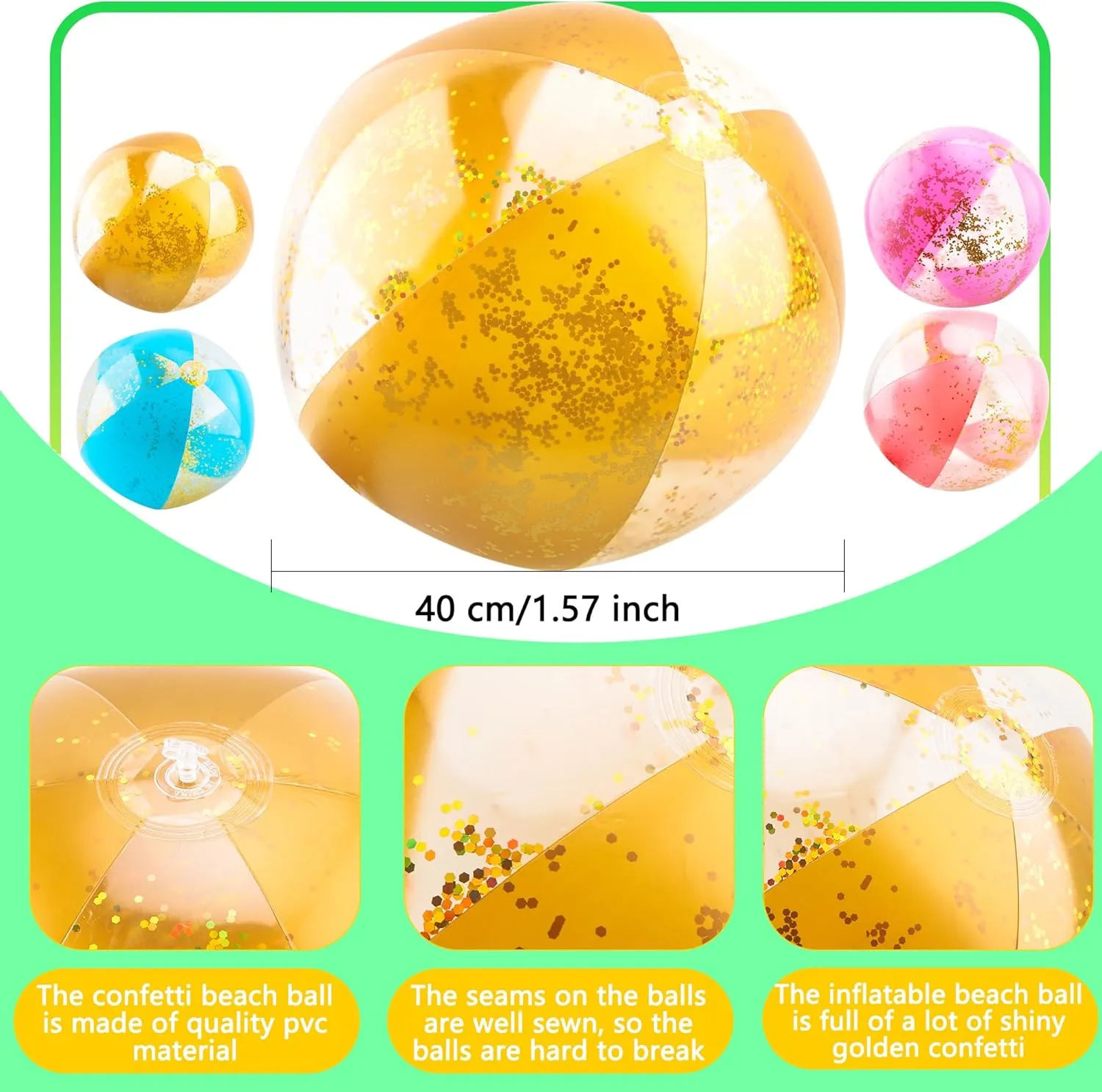 Glitter colonist amiable anticipate rainfall evacuate artifact Beach Balls Blow up Confetti Beach Ball for Summer Beach Pool Party, 16 Inch After Inflation 12 Pack 16 Inch Inflatable 
