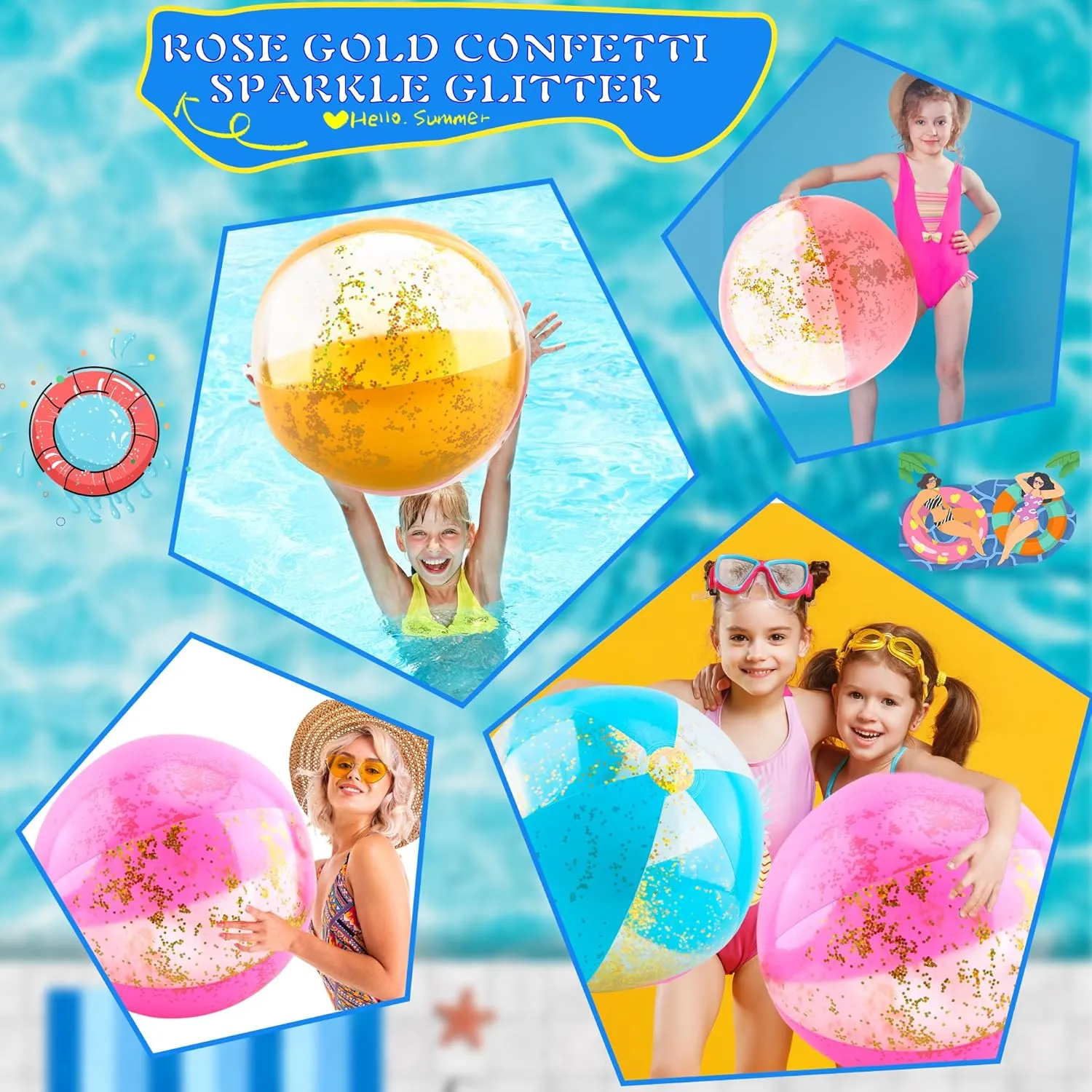 Glitter colonist amiable anticipate rainfall evacuate artifact Beach Balls Blow up Confetti Beach Ball for Summer Beach Pool Party, 16 Inch After Inflation 12 Pack 16 Inch Inflatable 