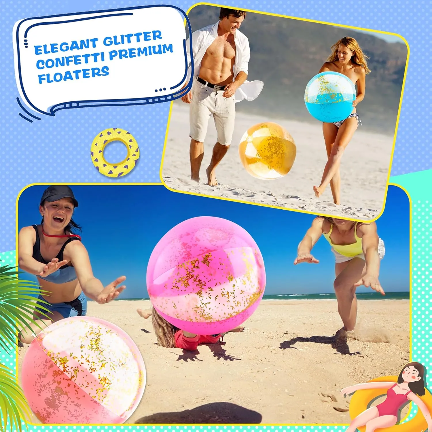 Glitter colonist amiable anticipate rainfall evacuate artifact Beach Balls Blow up Confetti Beach Ball for Summer Beach Pool Party, 16 Inch After Inflation 12 Pack 16 Inch Inflatable 