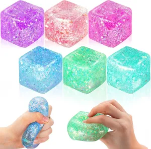 Glitter Slow Rise Cool Cubes Colorful Sensory Fidget Toys Ice Square Stress Cubes ambush Balls for Mellow and Chill Relieve Anxiety$ Autism$ ADD$ ADHD$ Focus Improve Meooeck 6 Pcs 