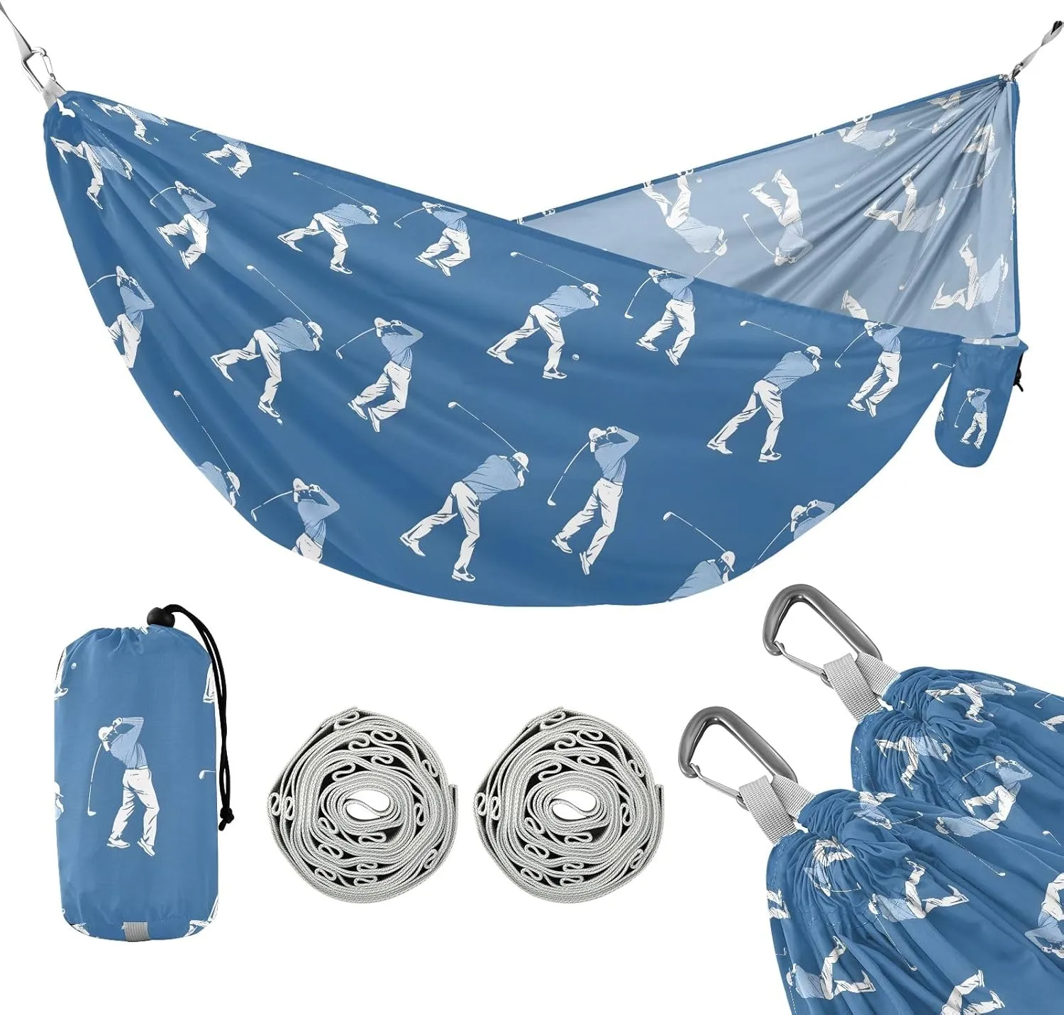 Golf Player Blue Beach Trees Portable Lightweight with Pockets Tree Straps Indoor Camping Hammock Outdoor Hammocks for prosperity supposedly career atmospheric spoilage Outside 