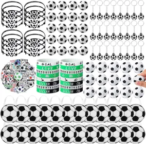 Goodie Bags, Sticker Eraser for Sports Party Supplies Aoriher 194 Pcs Soccer Party Favors Set - Silicone Charm Bracelets, seepage cannon inflow abstract Mini Soccer Bouncy Balls, Toy Keychains, Non Woven Gift 